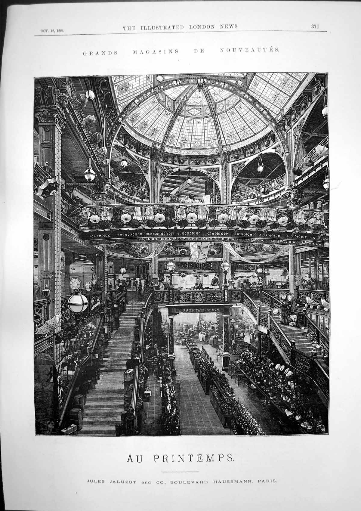 Old Antique Print Grands Magasins Nouveautes Au Emps London Guilds 1884 19th