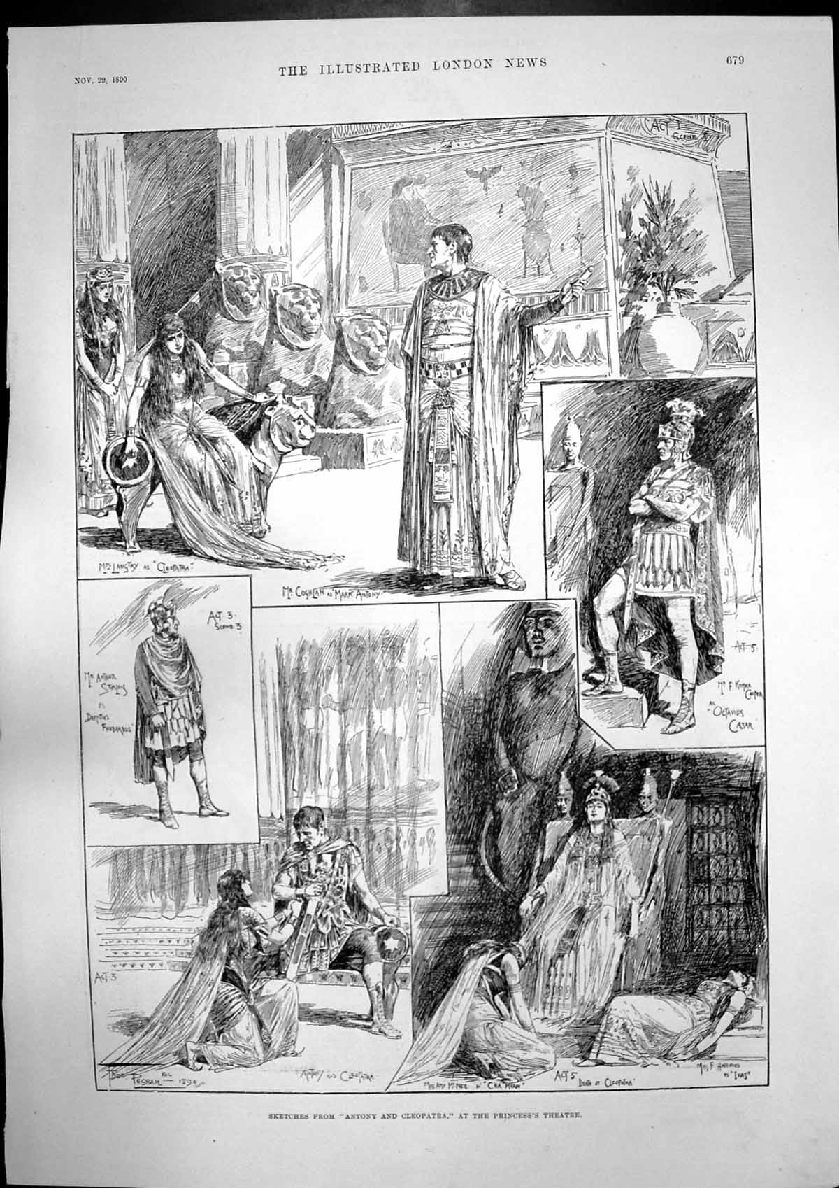 Antique Old Print Antony Cleopatra Archbishop Canterbury Bishop Lincoln 1890