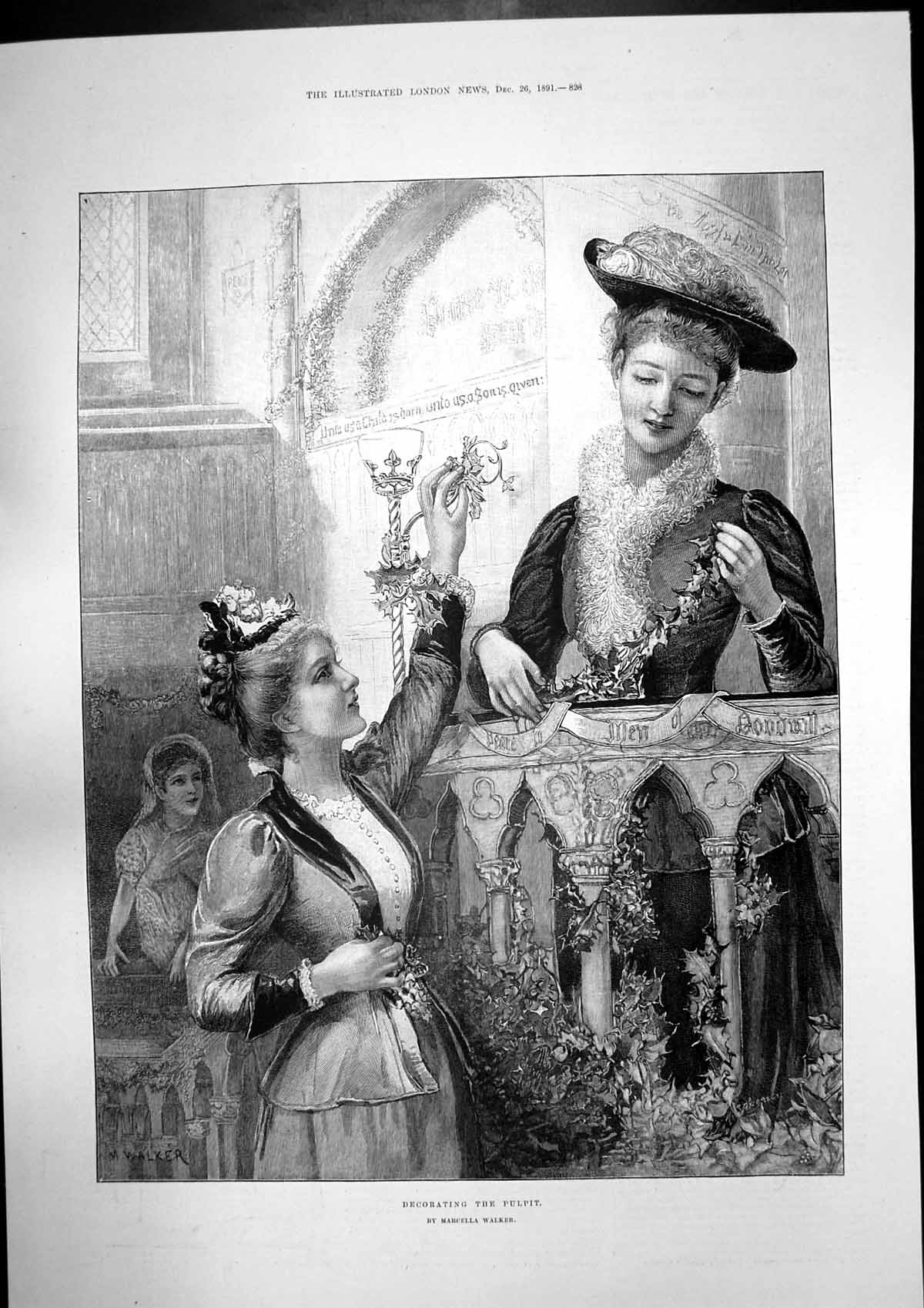 Old Antique Print Decorating Pulpit M Walker Truth Toys Dolls Hall 1891 19th