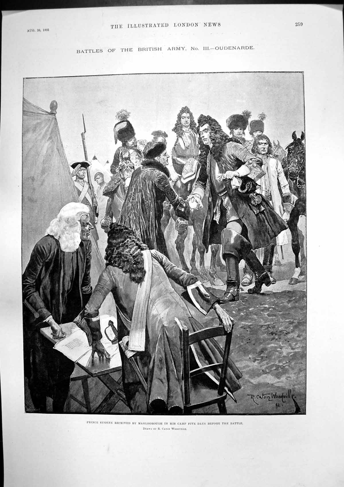 Antique Old Print Battle Oudenarde Prince Eugene Marlborough Shrewsbury 1893