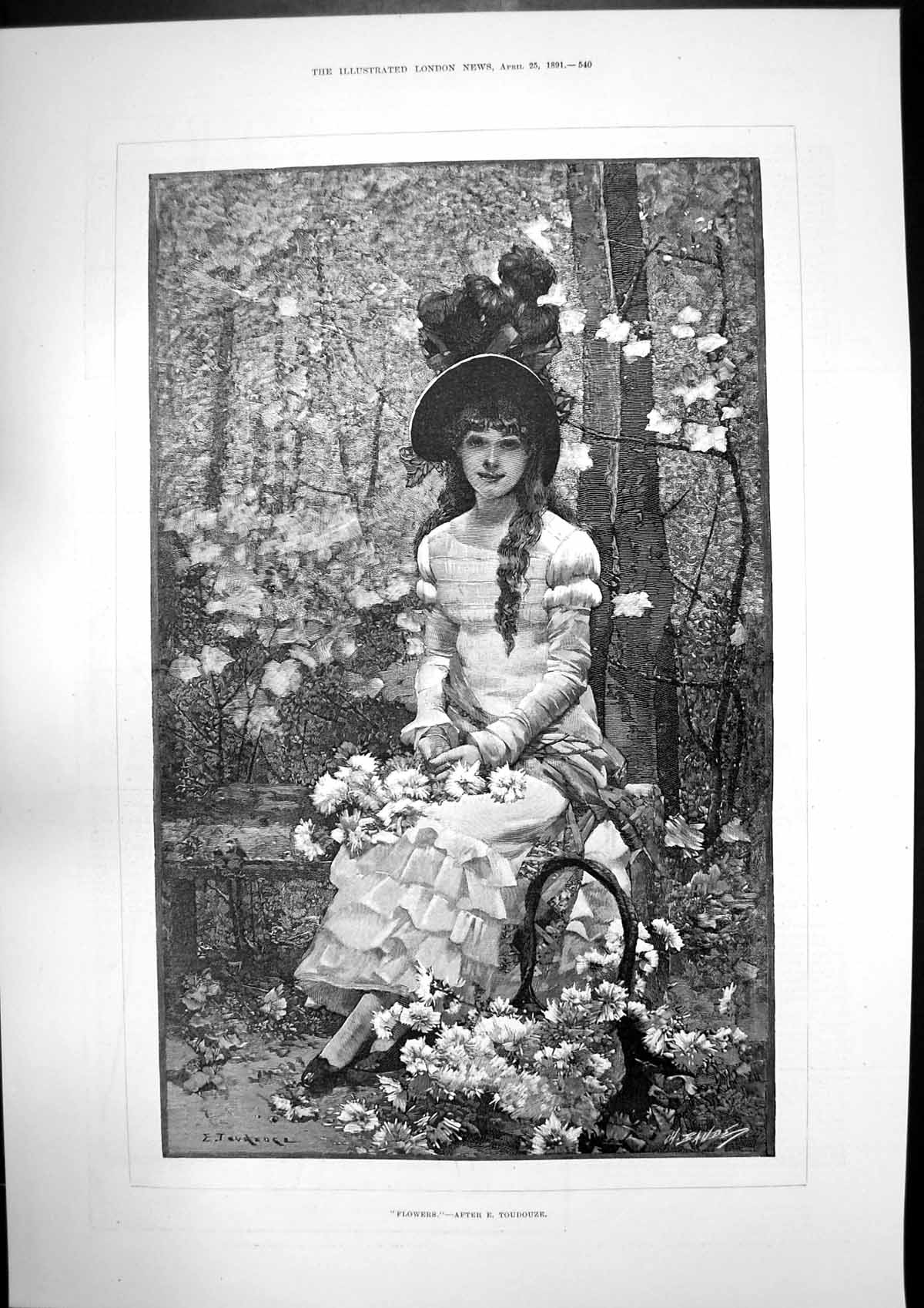Old Antique Print Flowers E Toudouze Piccadilly Knight Errant Verona 1891 19th