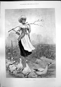 Old Antique Print Michaelmas Geese Windsor Alms House Bray Manor Inn 1895 19th