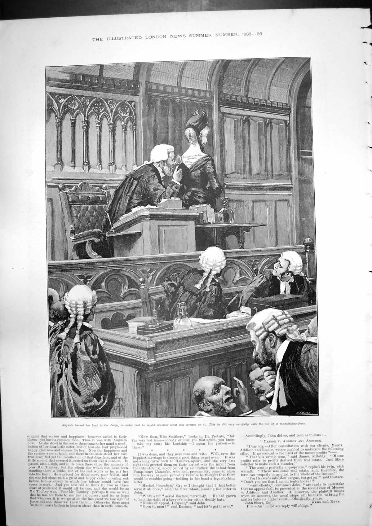 Antique Old Print Augusta Judge Magnifying Glass Mr Addison Books Fell 1888