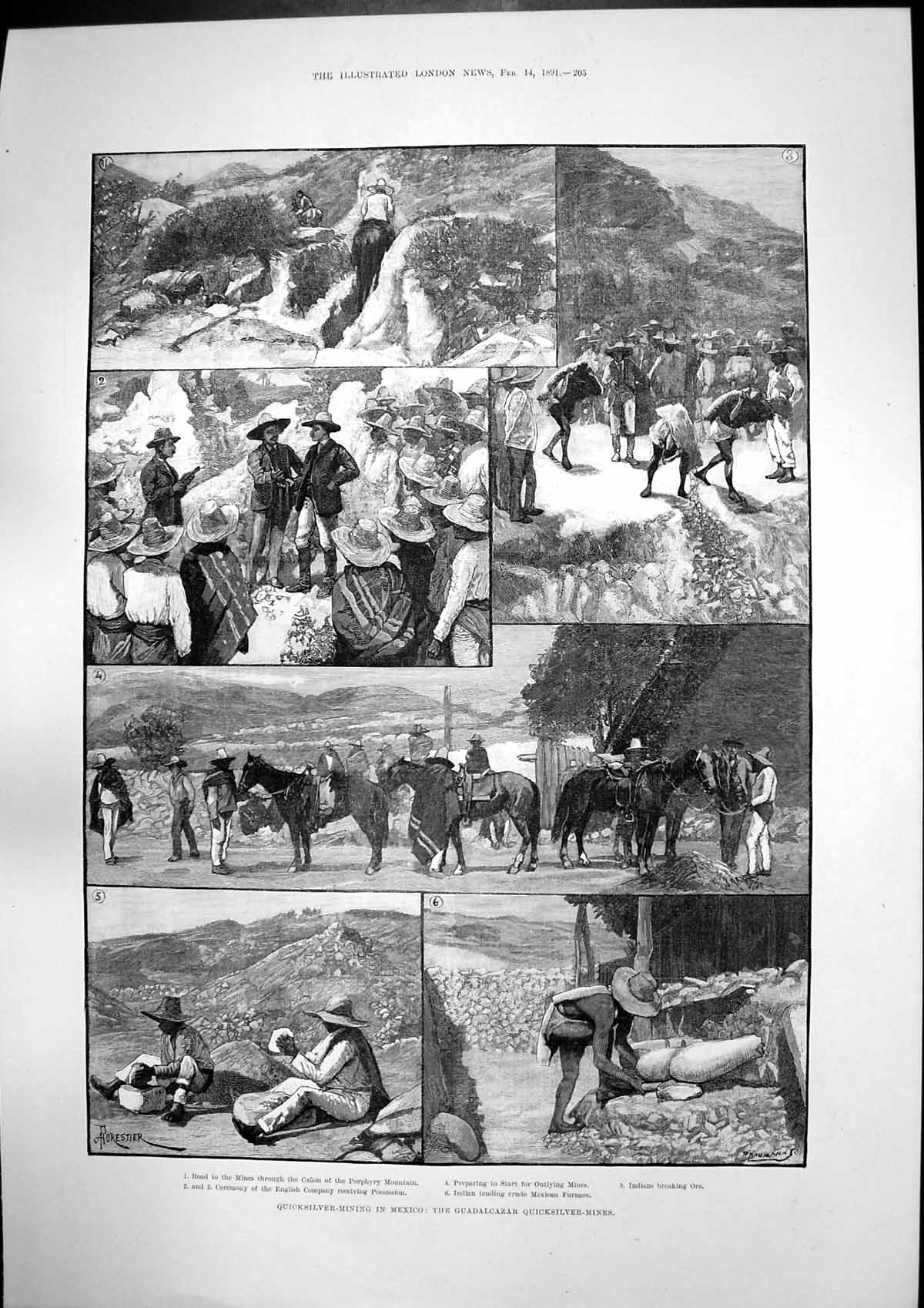 Antique Print Guadalcazar Quicksilver Mines King John Oxford Drama Club1891