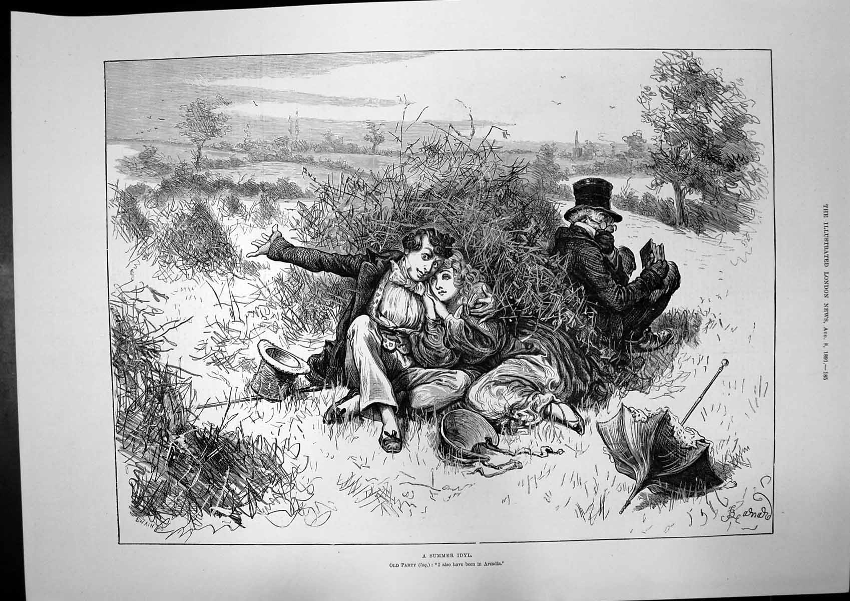 Antique Old Print Summer Idyl Locust Hunting Egypt Fellaheen Destroying1891