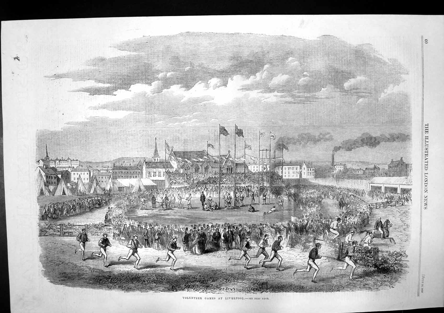 Antique Print Volunteer Games Liverpool Drinking Fountain Regents Park 1862