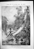 Old Print Bathing Girls Chute Prince Ferdinand Bulgaria Shipka Pass 1907 20th