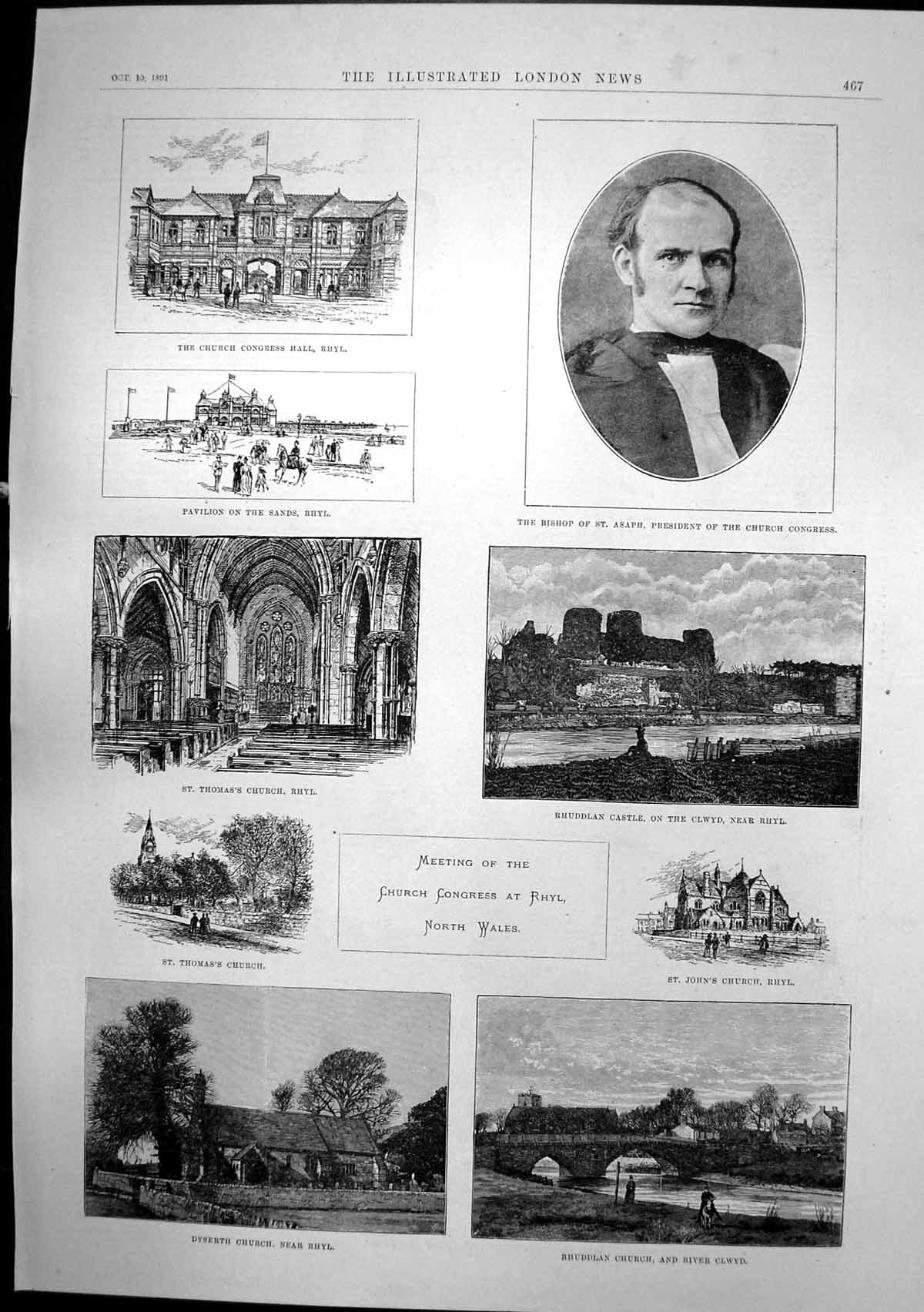 Antique Old Print Meeting Church Congress Rhyl Hall Caine Mission Russia 1891