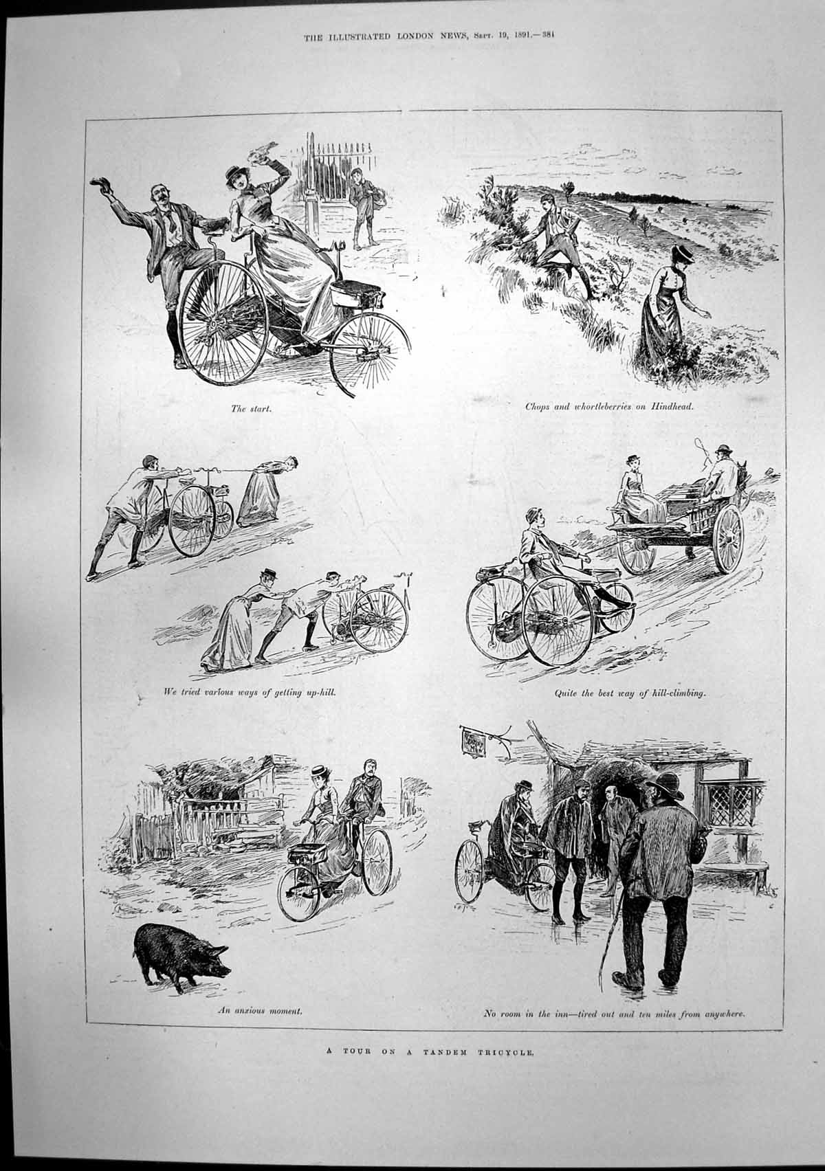 Antique Old Print Tour Tandem Tricycle Humours Cynicus Orpheus Eurydice 1891