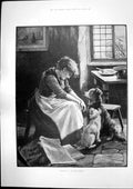 Old Print Bad News Fannie Moody Girl TearsDogs M Holbein Cyclist 1891