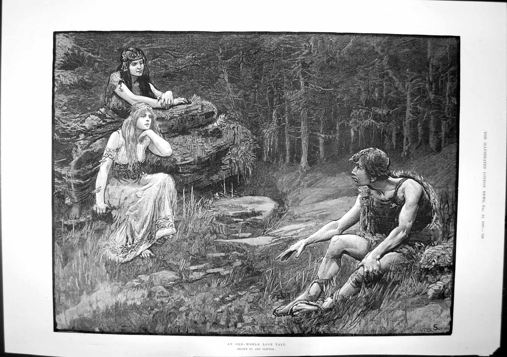 Antique Old Print World Love Tale A Sawyer John Leech Girl Fipps Charley 1891
