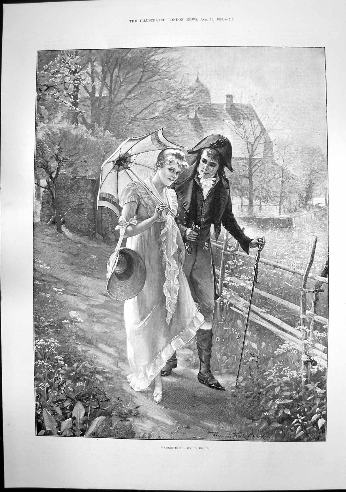 Antique Print Sunshine H Koch Couple Silver Statuette Duke Wellington 1893 19th
