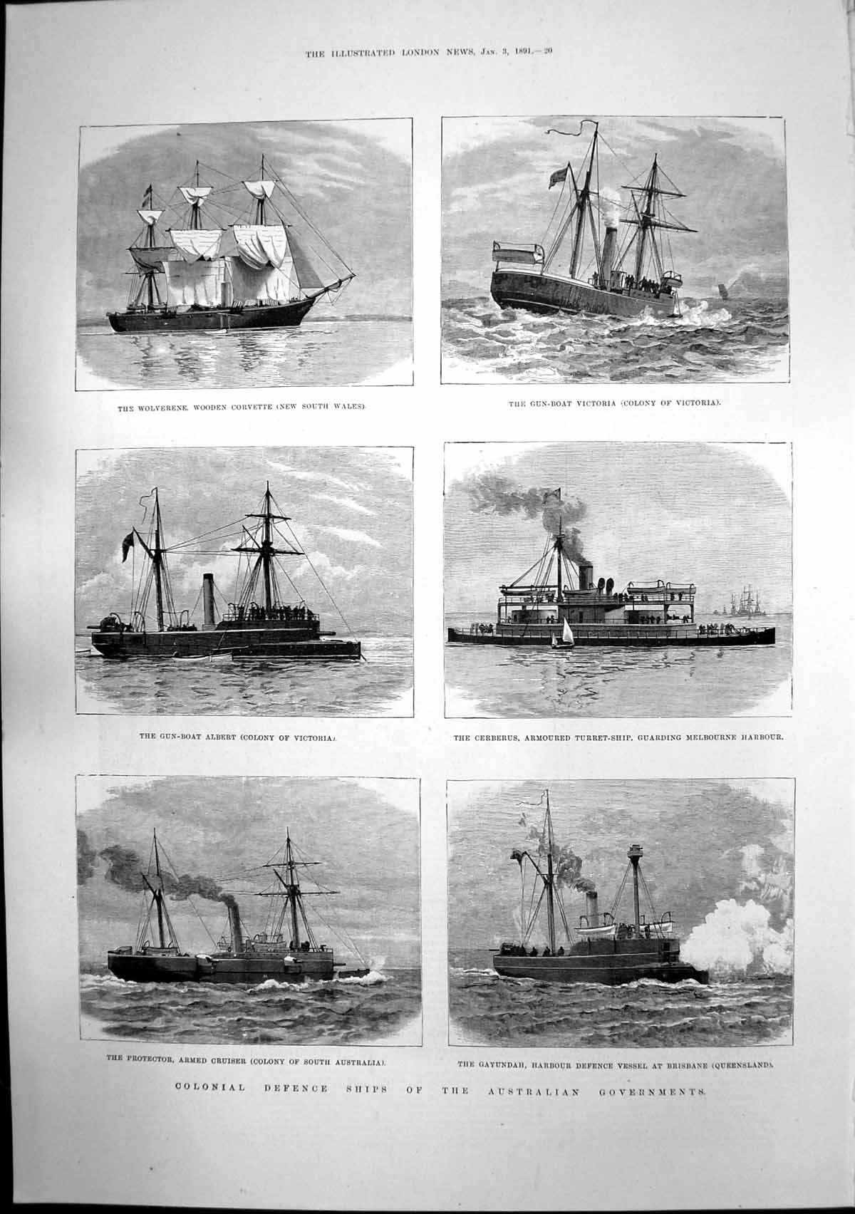 Antique Print Colonial Defence Ships Australian Gov Pictorial Proverbs 1891