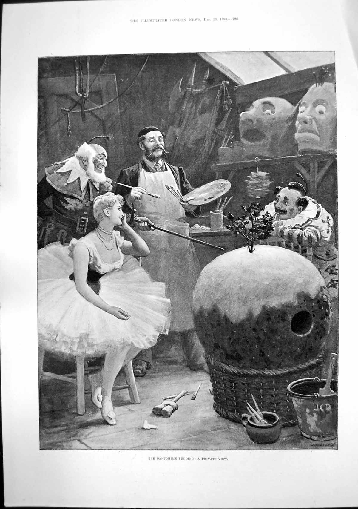 Old Antique Print Pantomine Pudding Private View Double Punishment 1893 19th