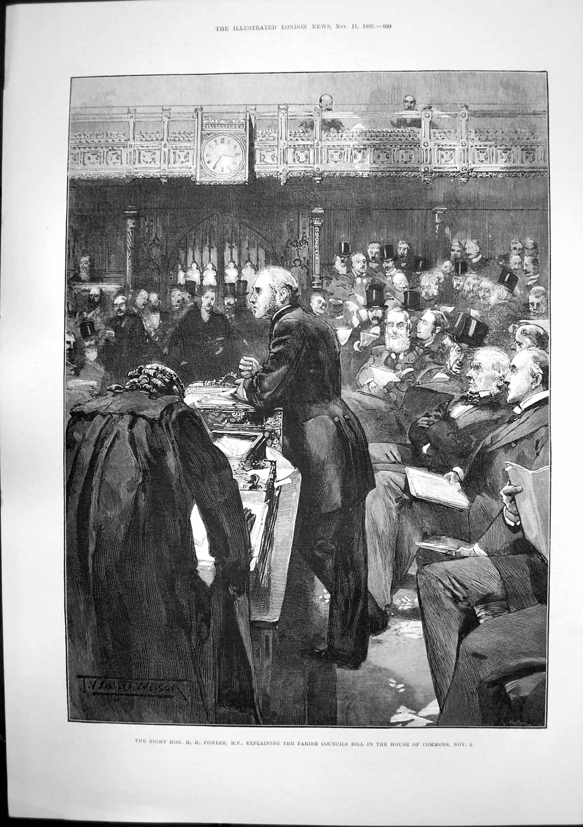 Antique Old Print H Fowler Parish Council Bill House Commons M Tirard 1893 19th