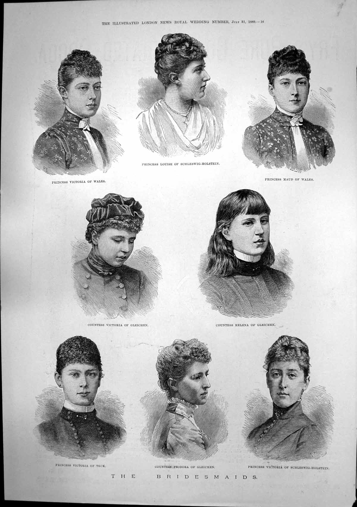 Old Print Bridesmaids Princess Maud Wales Victoria Wales Frys Cocoa 1889 19th