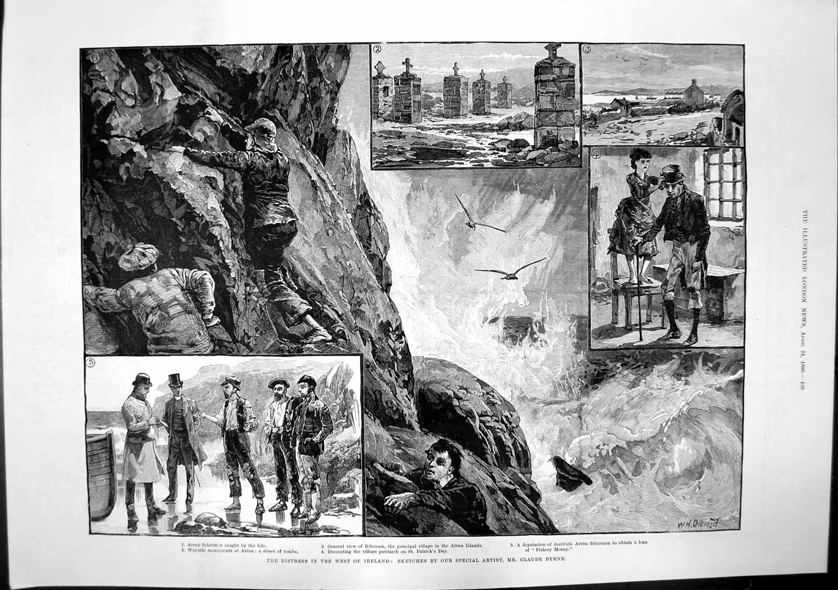 Old Print Distress West Ireland Kilronan Arran Fishermen Pears Soap 1886 19th
