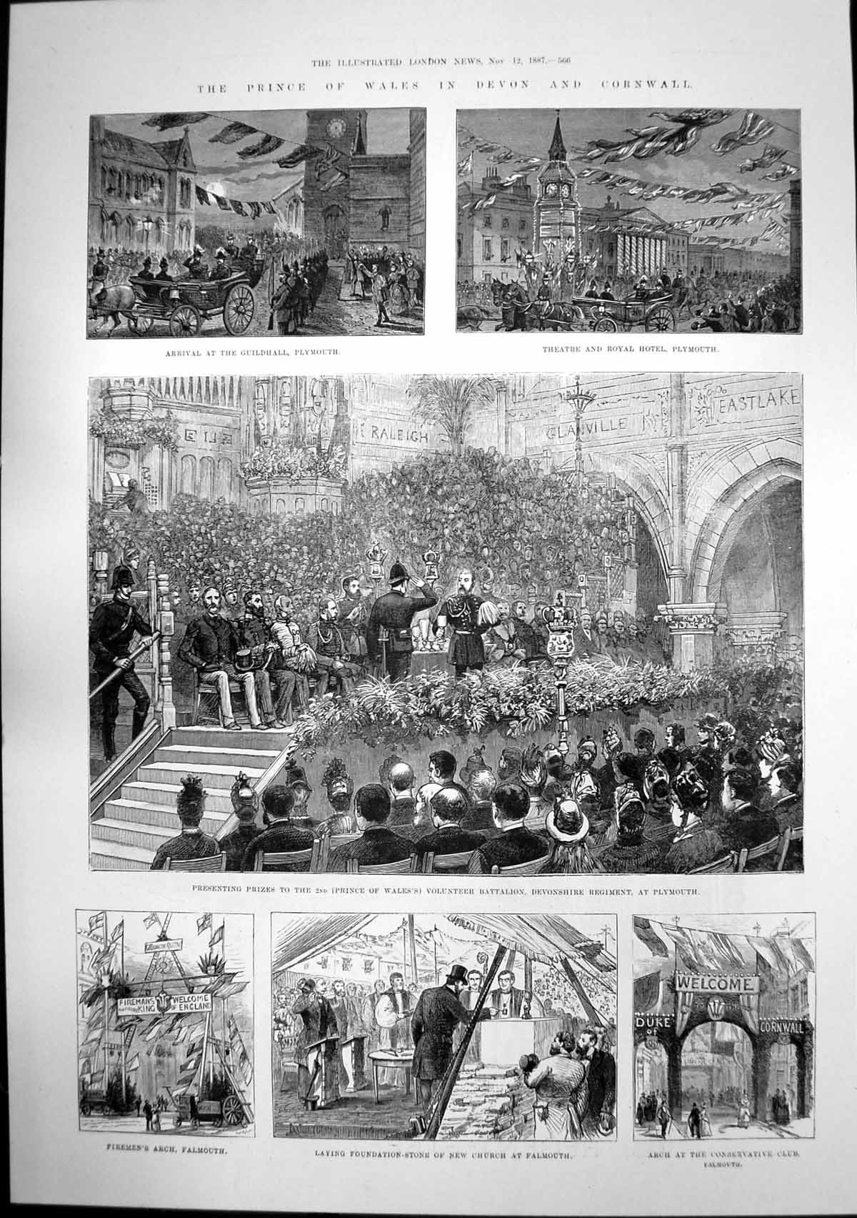 Antique Old Print Prince Wales Devon Cornwall International Fur Store 1887 19th