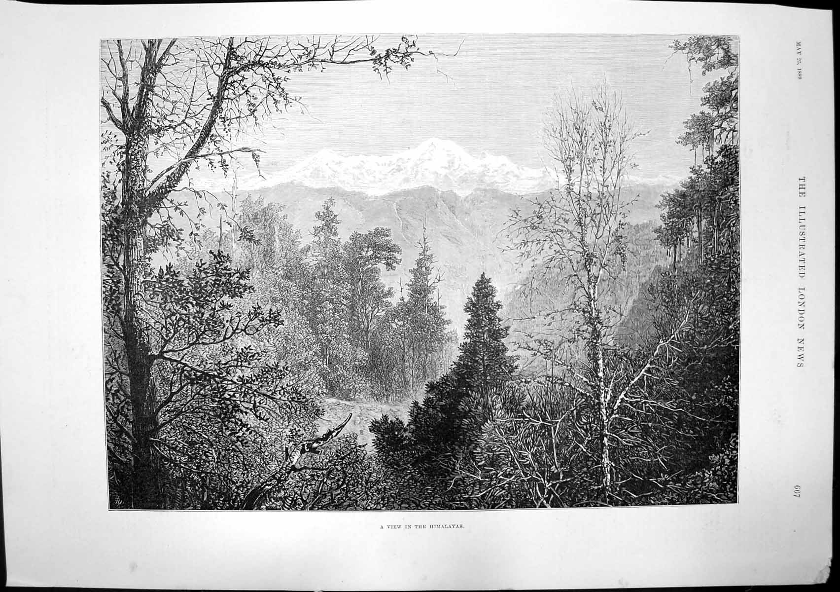 Old Antique Print View Himalayas Mountains Granville Hotel Ramsgate 1889 19th