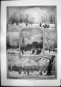 Antique Old Print London Parks Winter Regents Explosion Southwark Bridge 1895