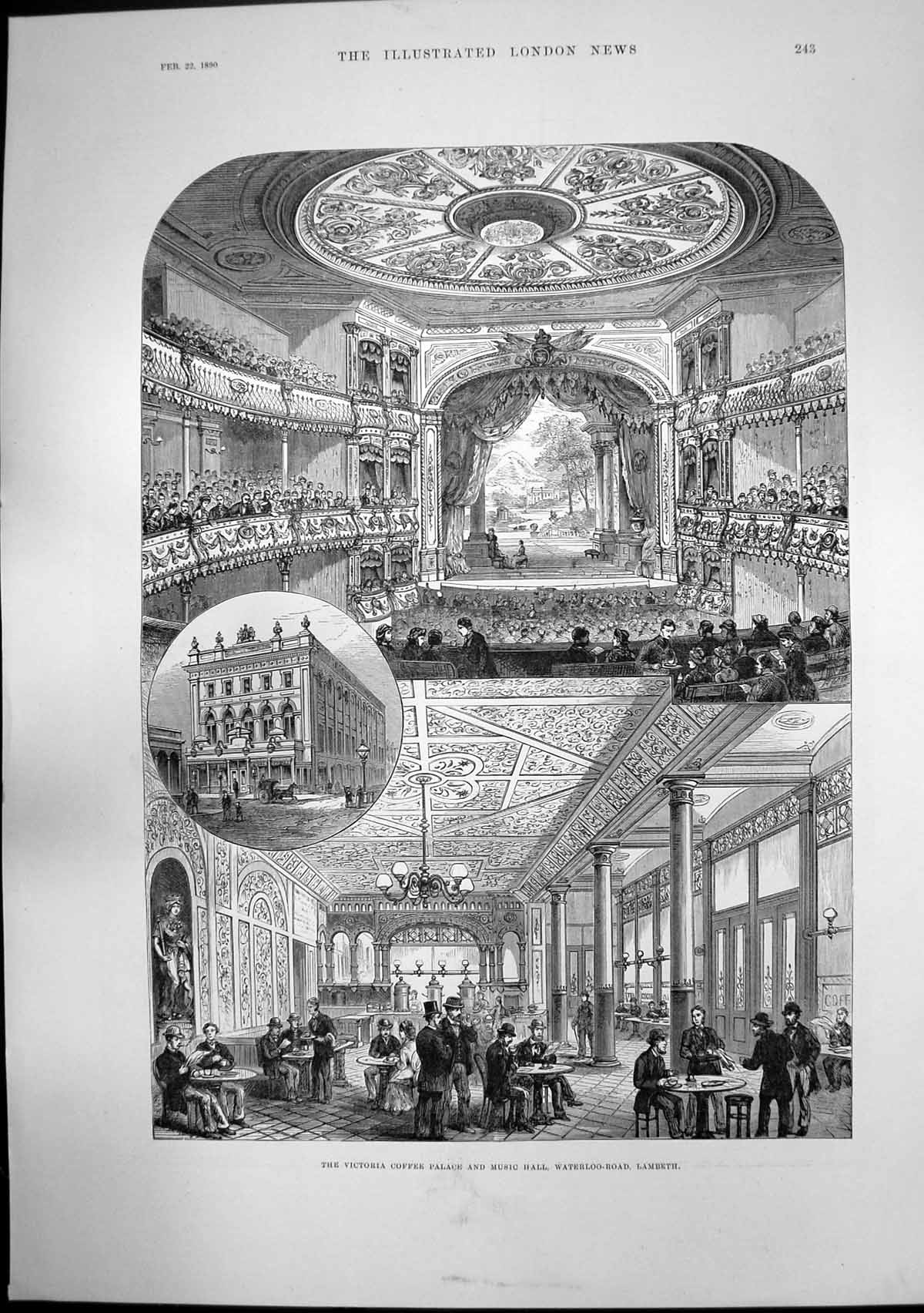 Antique Print Victoria Palace Music Hall Lambeth Austro Hungarian Army 1890
