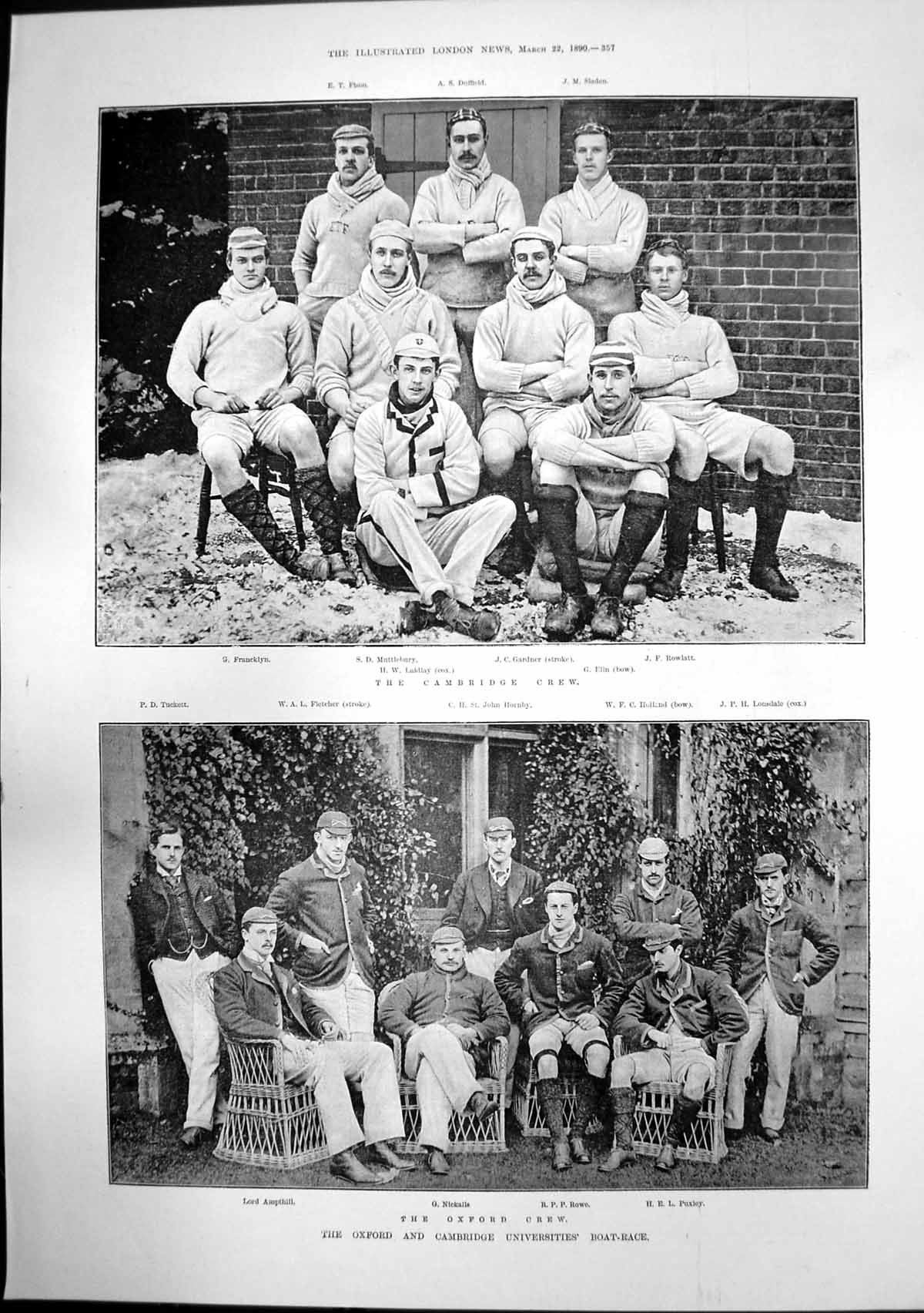 Old Antique Print Oxford Cambridge Crew Boat Race Dr Wylde Composer 1890 19th