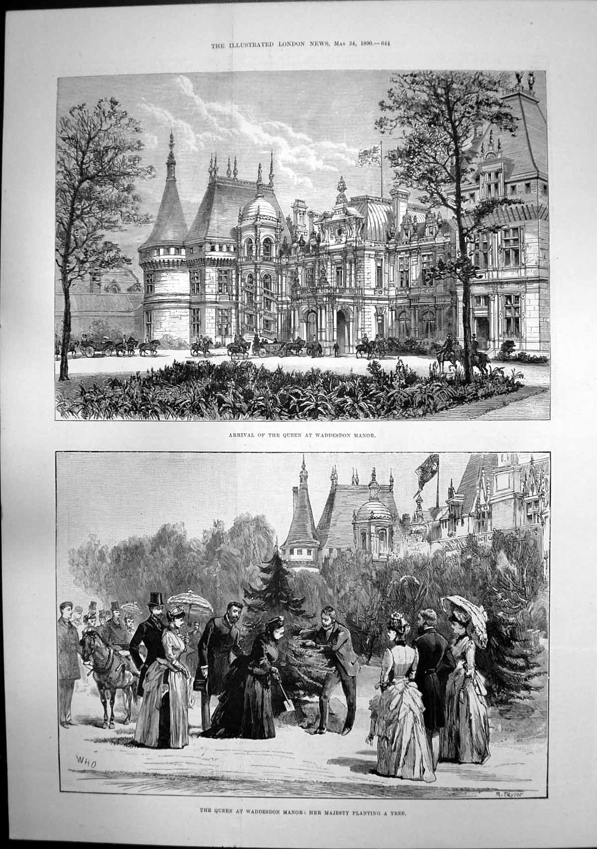 Antique Old Print Queen Waddesdon Manor Tree Procession Grottoes Cervara 1890