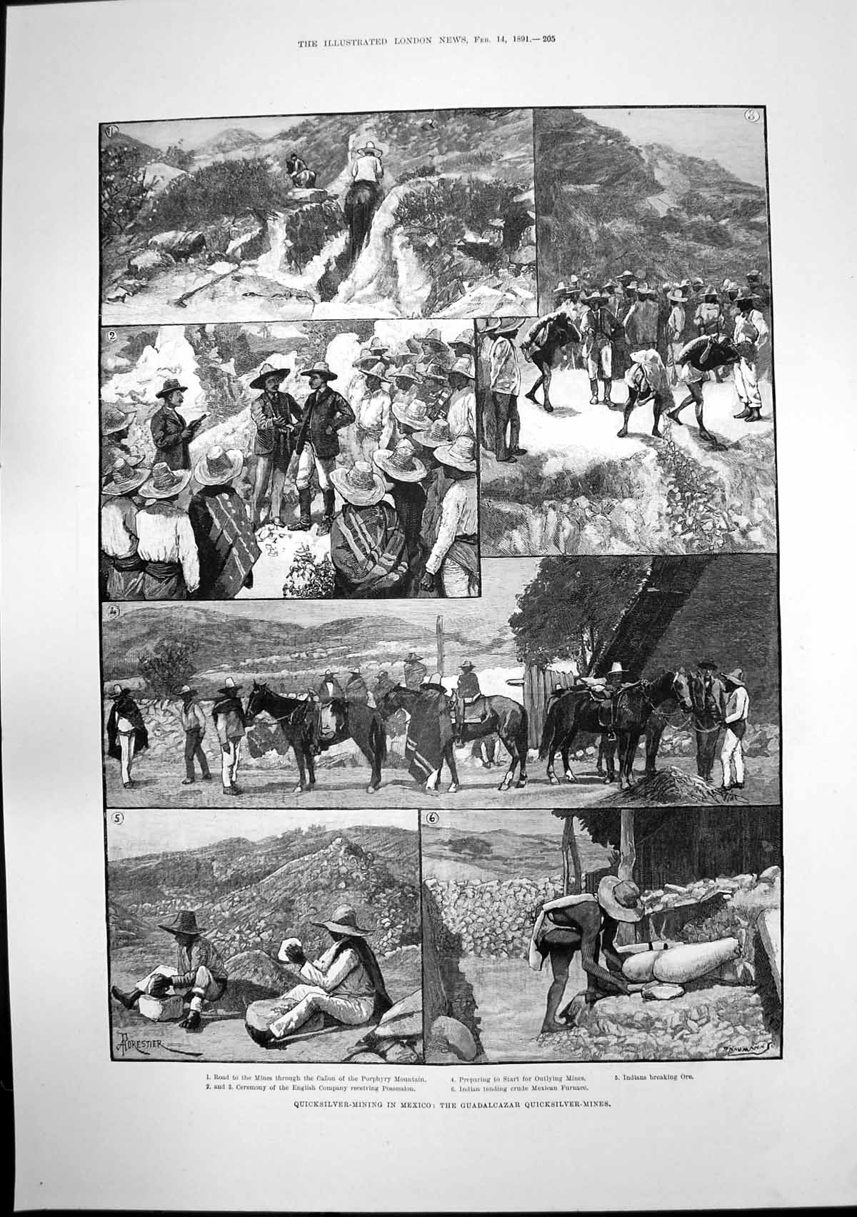 Antique Old Print Quicksilver-Mining Mexico Guadalcazar King John Drama 1891