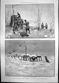 Old Print Siberia Sketches Julius Price Loading Wood Village Priest 1891 19th