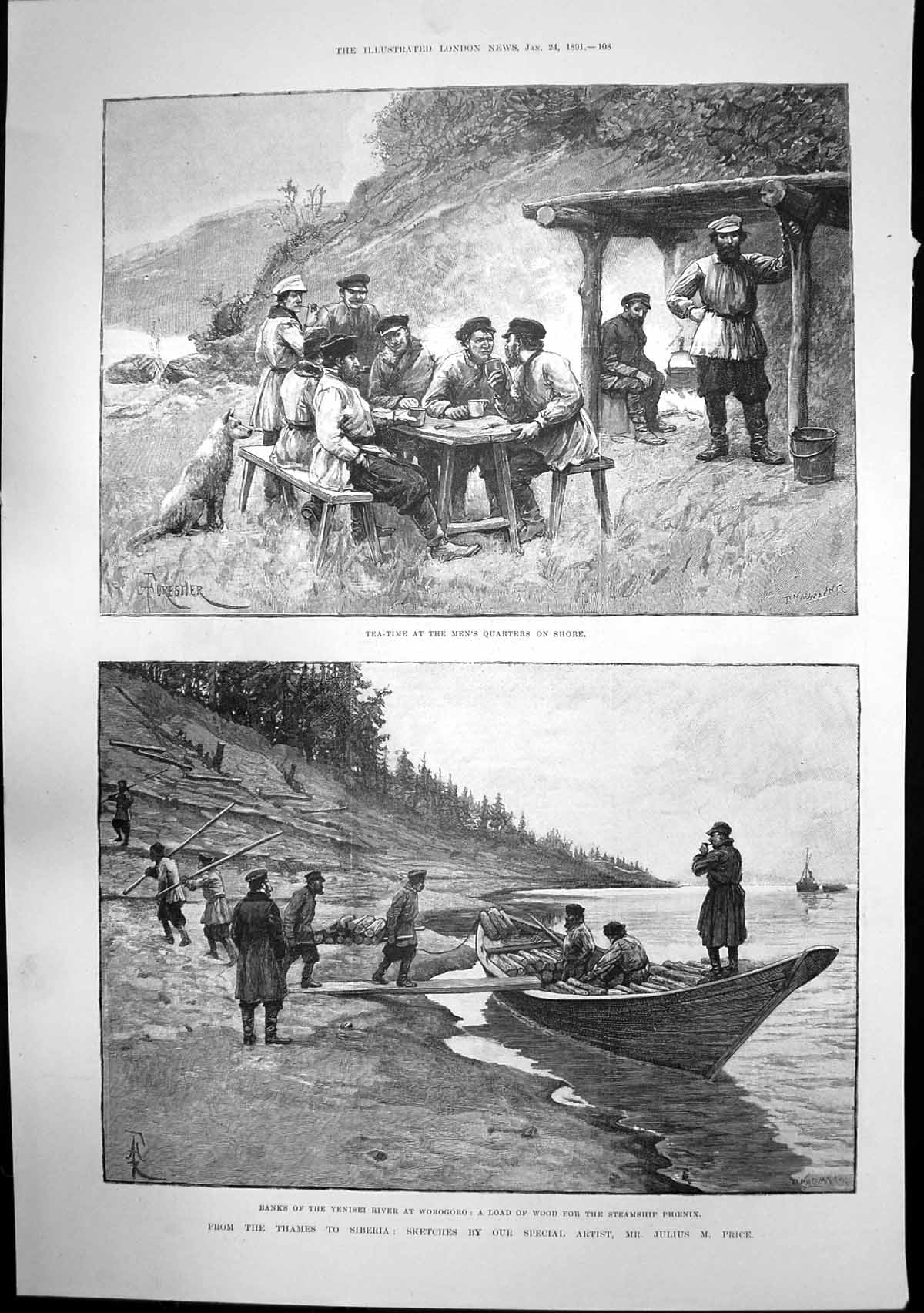 Old Siberia Wood Steamship Phoenix River Pilot Yenisei Samoyede 1891 Victorian