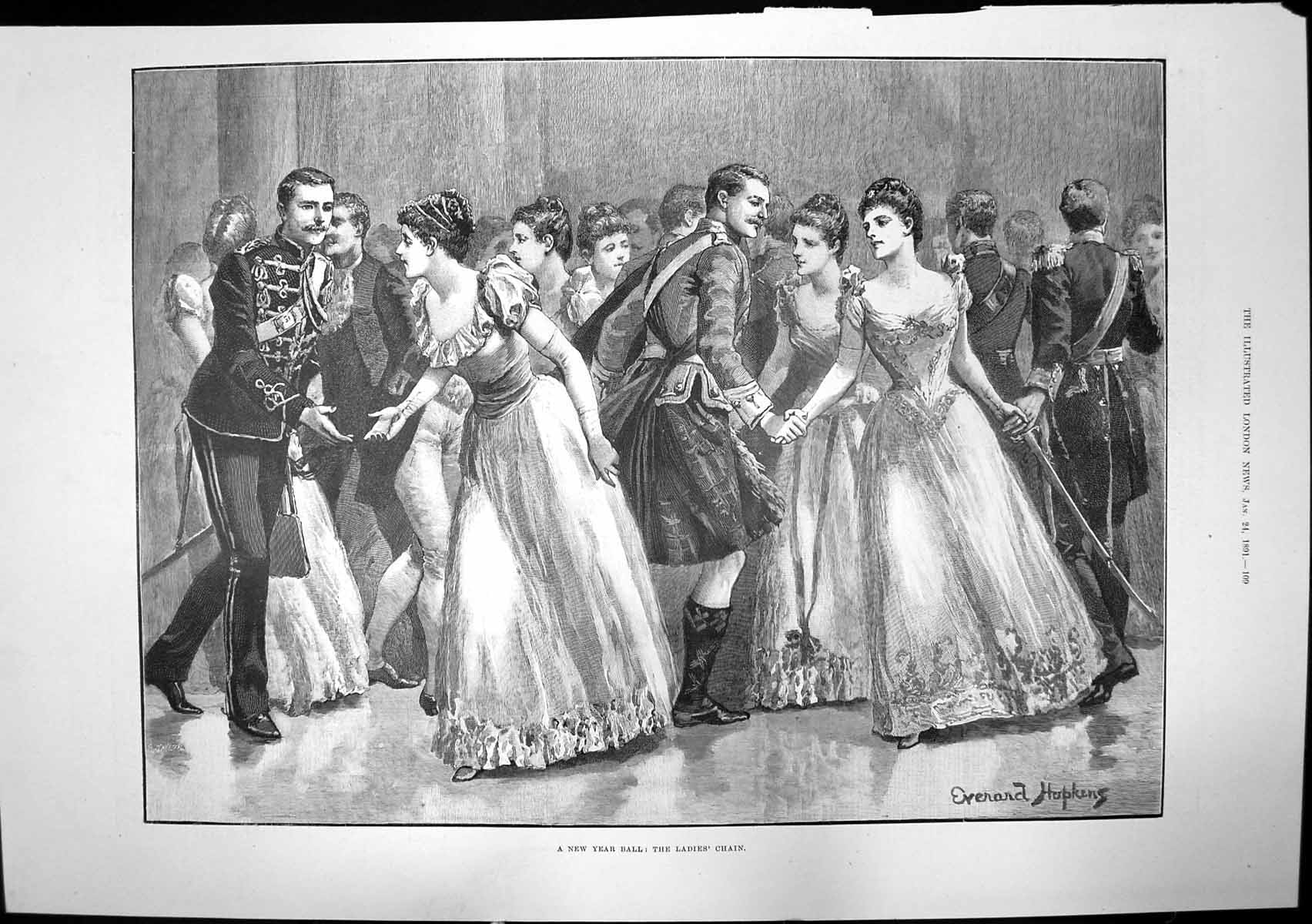 Antique Print New Year Ball E Hopkens Greenland Sailing Ice Meal Tent 1891 19th