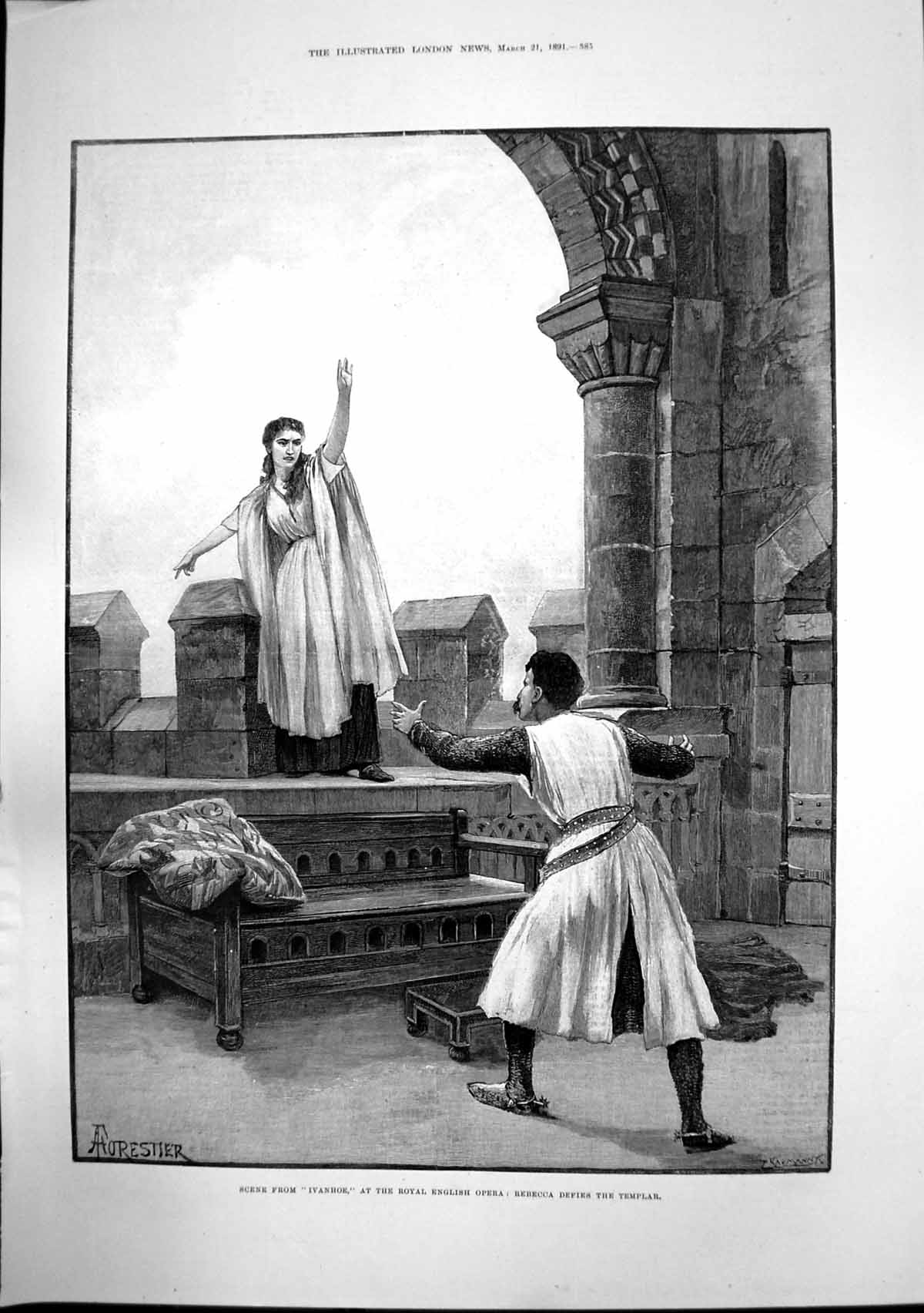 Antique Old Print Inanhoe Rebecca Defies Templar Samoyede Boatmen Boat 1891