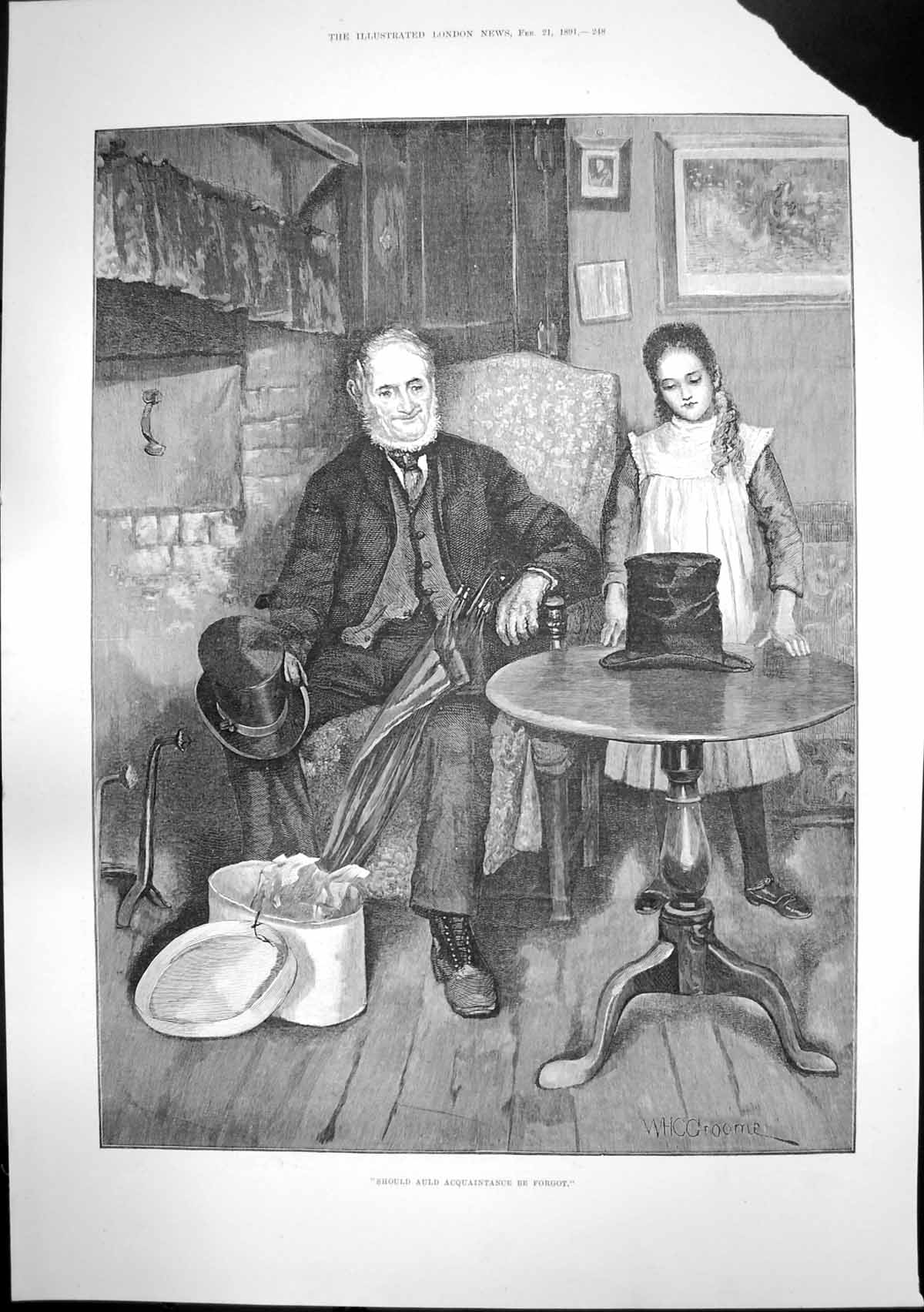 Antique Old Print Should Auld Aquaintance Forgot Groome Carnival Cologne 1891