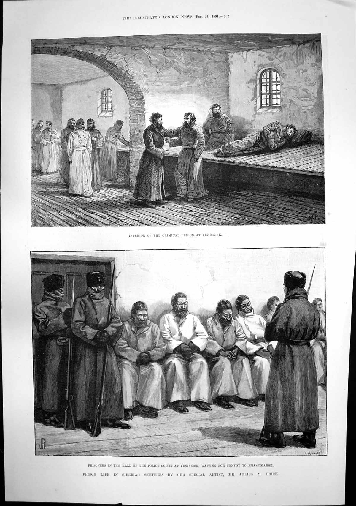 Antique Print Siberia Prison Yeniseisk Collegiate Schools High Street 1891 19th