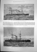 Antique Print British Navy Royal Arthur Royal Sovereign Capt E Castle 1891 19th