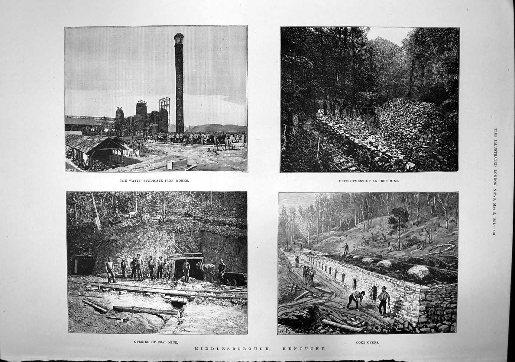 Antique Old Print Middlesborough Kentucky Iron Mine Duke Nicholas Russia 1891