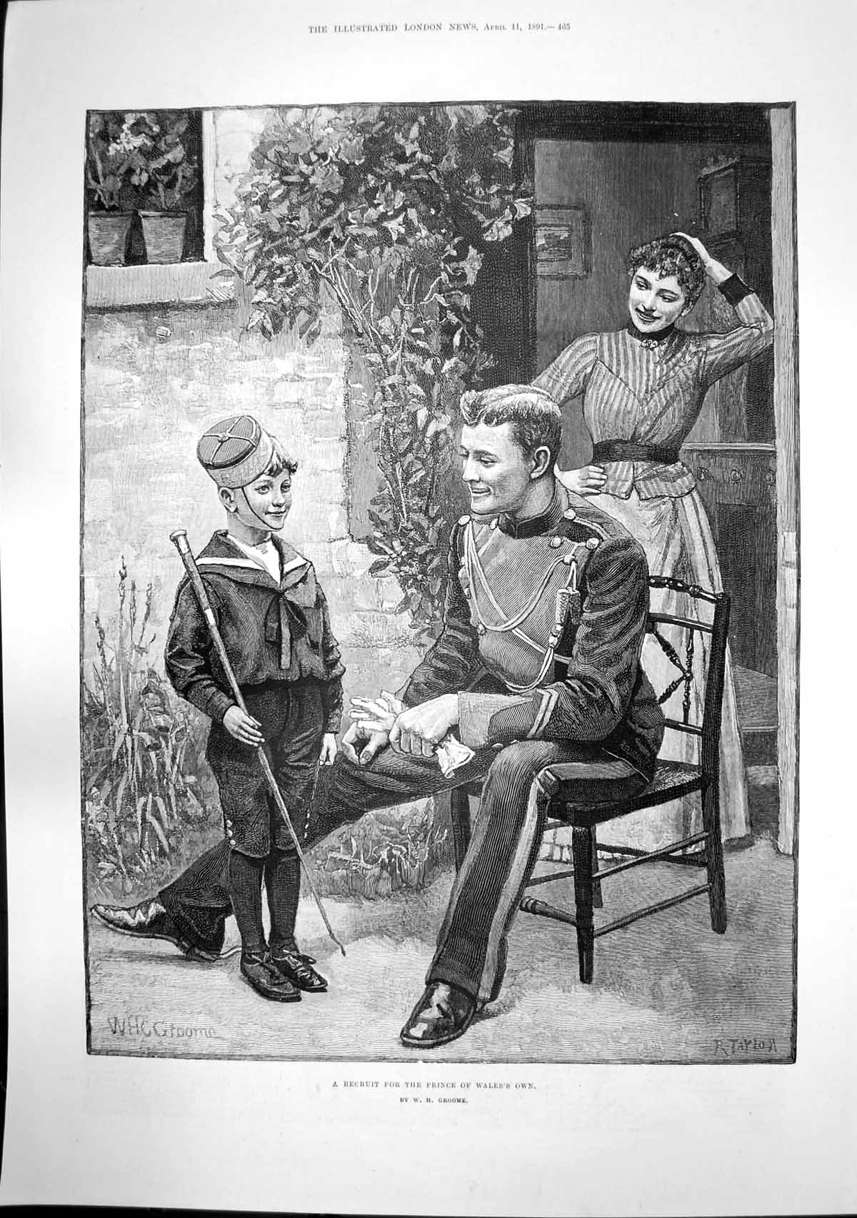 Antique Old Print Recruit Prince Wales Own Manipur F St Clair Grimwood 1891