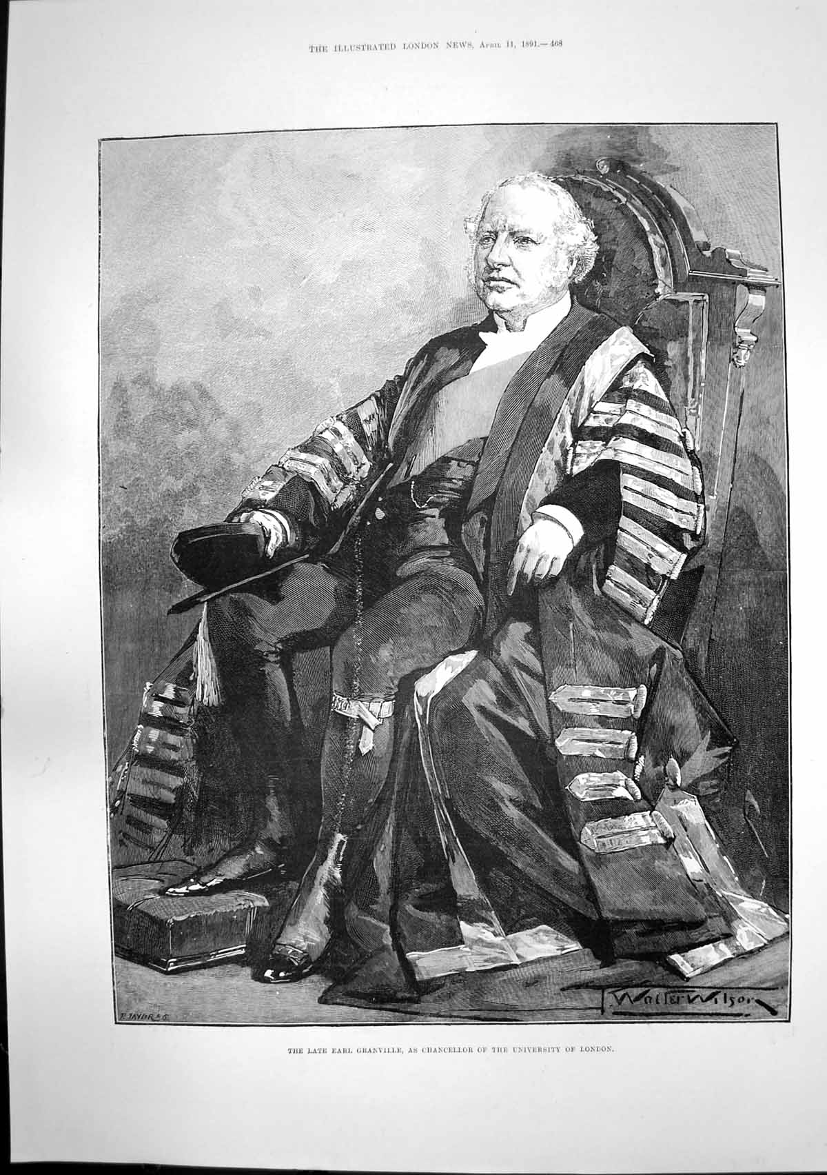 Antique Old Print Earl Granville Chancellor University London P Barnum 1891