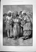 Old Antique Print Nautch Girl Dancing R Woodville Miss Mary Wilkins 1891 19th