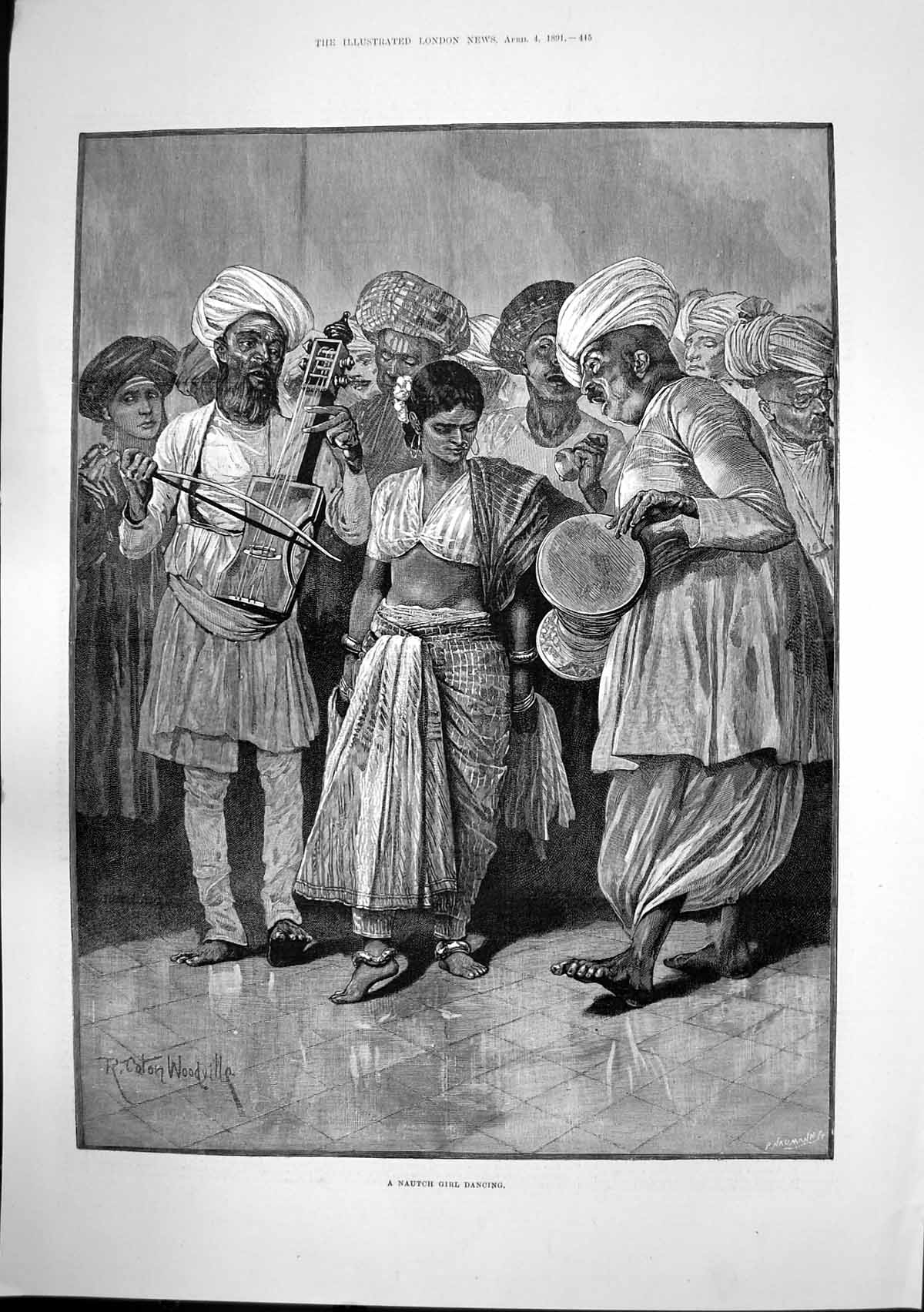 Old Antique Print Nautch Girl Dancing R Woodville Miss Mary Wilkins 1891 19th