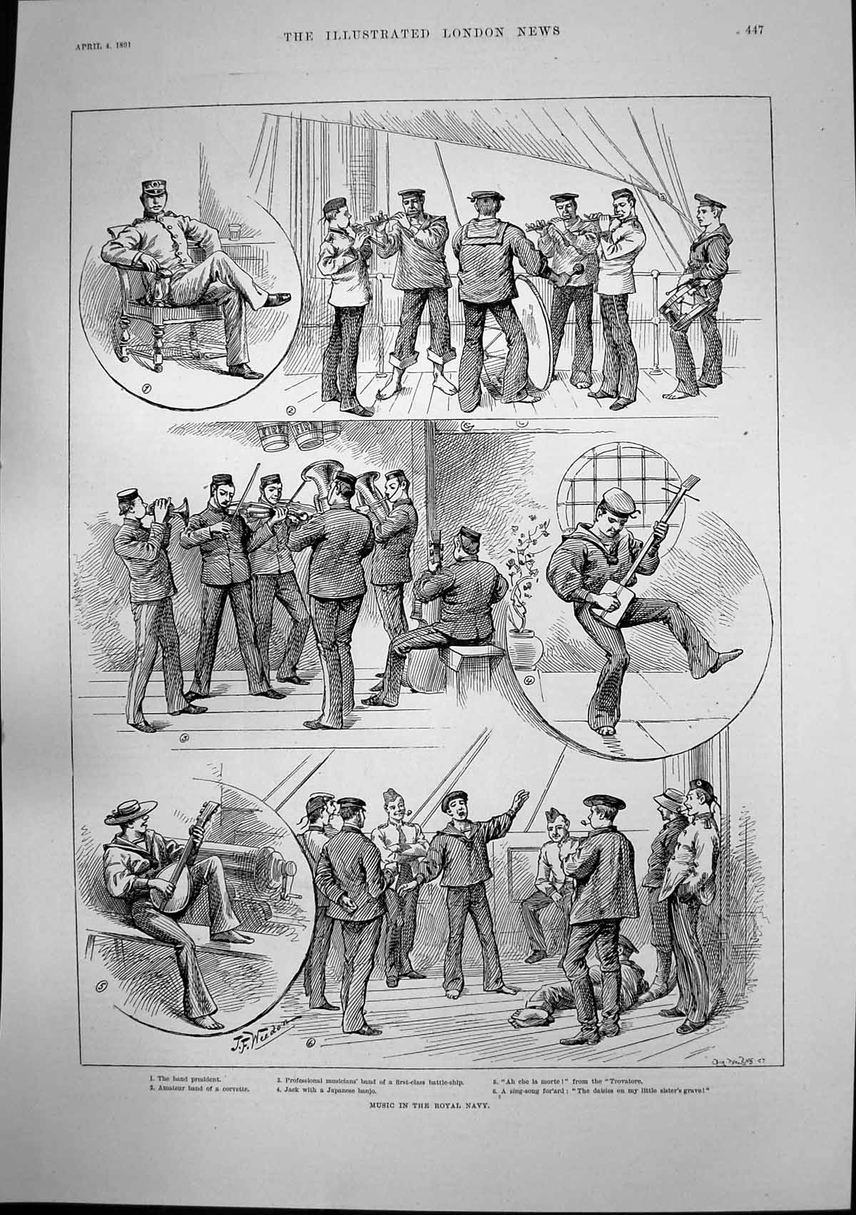 Antique Old Print Music Royal Navy Grasse Village Gourdon Gorges Du Loup 1891