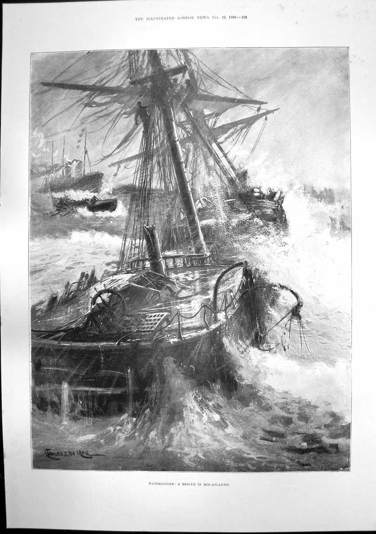 Antique Old Print Waterlogged Rescue Mid Atlantic Soudan Advance Halfa 1898