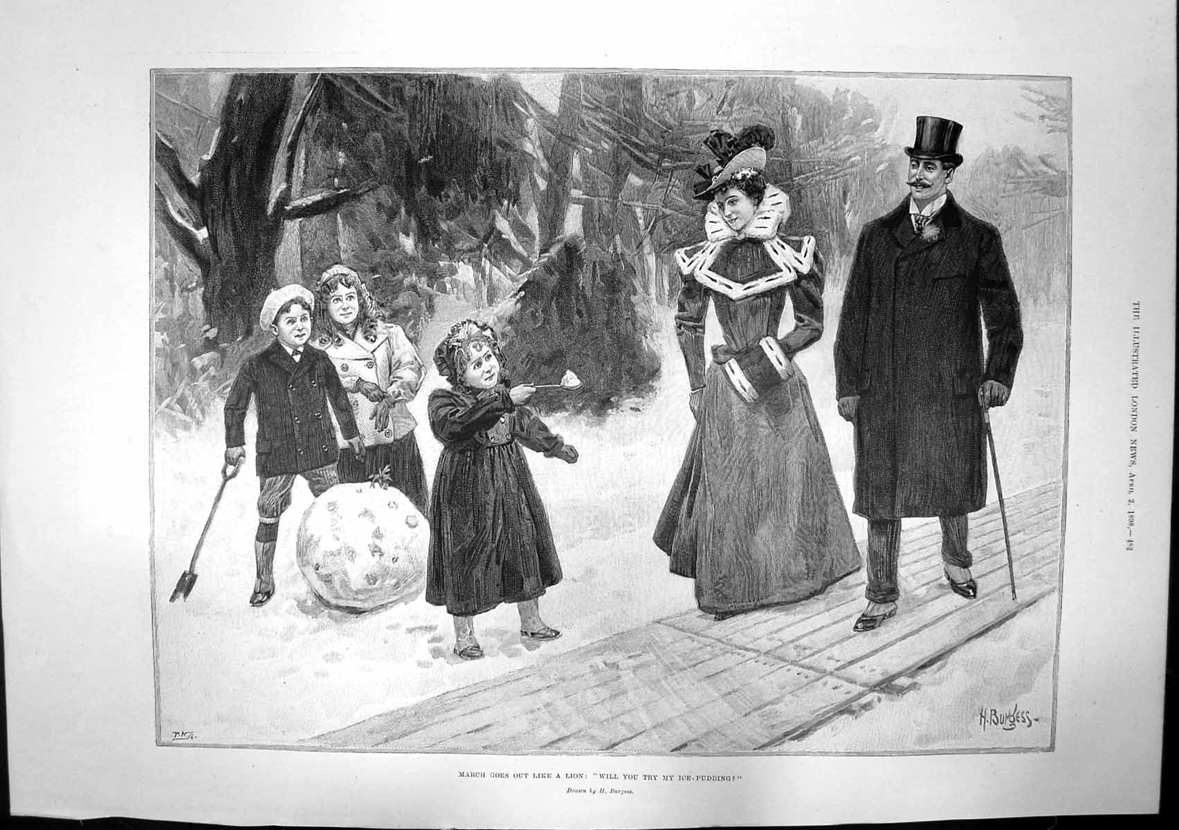 Antique Print March Goes Out Like Lion H Burgess Tynemouth Jetty Storm 1898