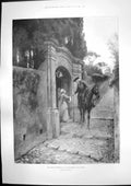 Antique Old Print Gate Promise St Barthelemy Cimiez Costume Cloth Satin 1898