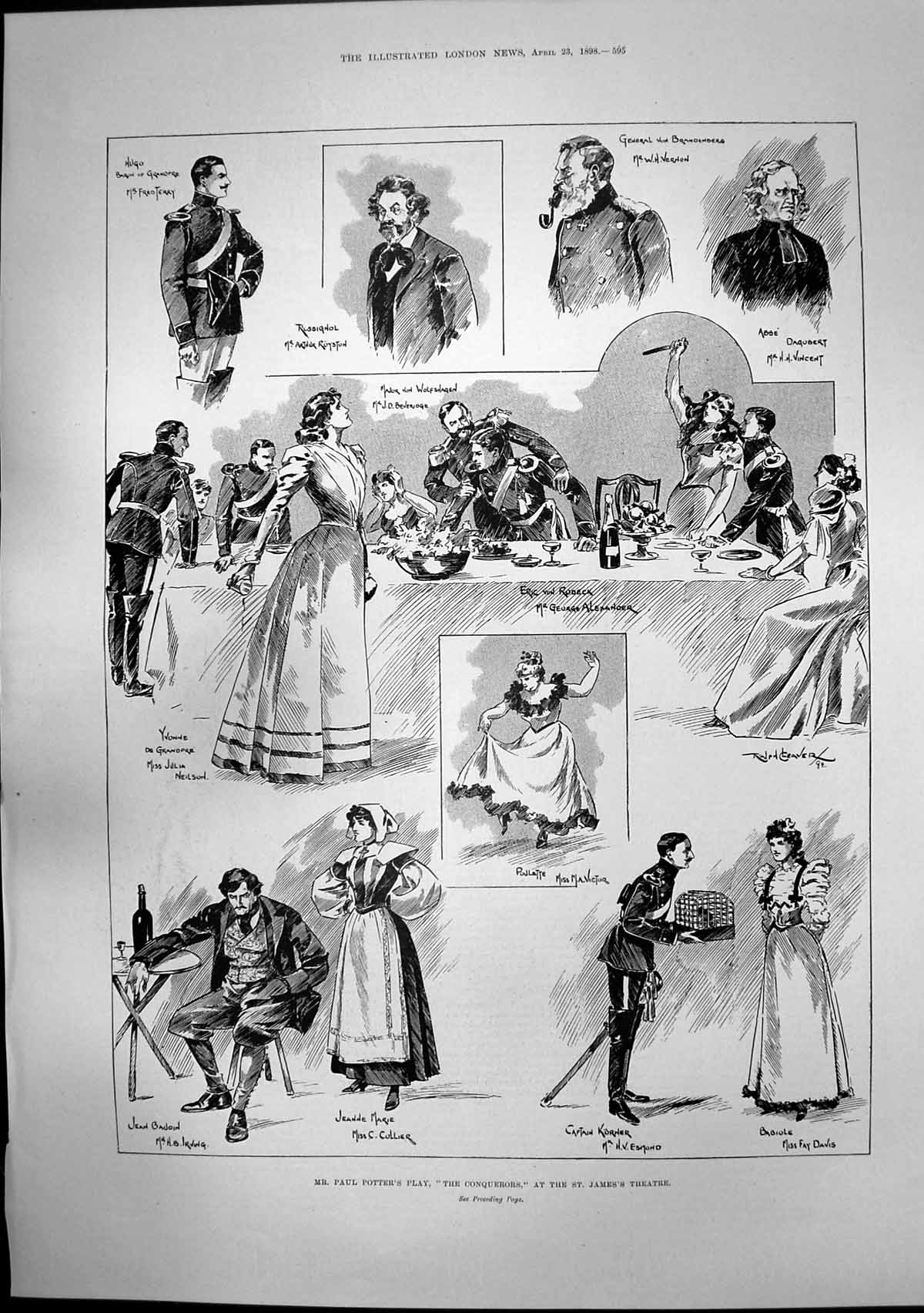 Old Print Paul Potters Play Conquerors St James Theatre Silk Blouse 1898 19th