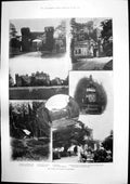 Antique Old Print Castle Village Hawarden Church Park Fountain Fete Gown 1898