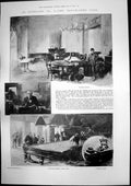 Antique Old Print Travellers Club Morning Room Billiard Room Scullery 1898 19th