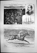 Antique Print Sainfoin Winner Derby Frank James Killed Elephant Africa 1890