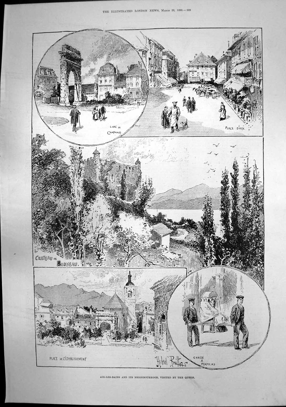Old Print Aix-Les-Bains Visit Queen Larc De Campanus Duke Manchester 1890 19th