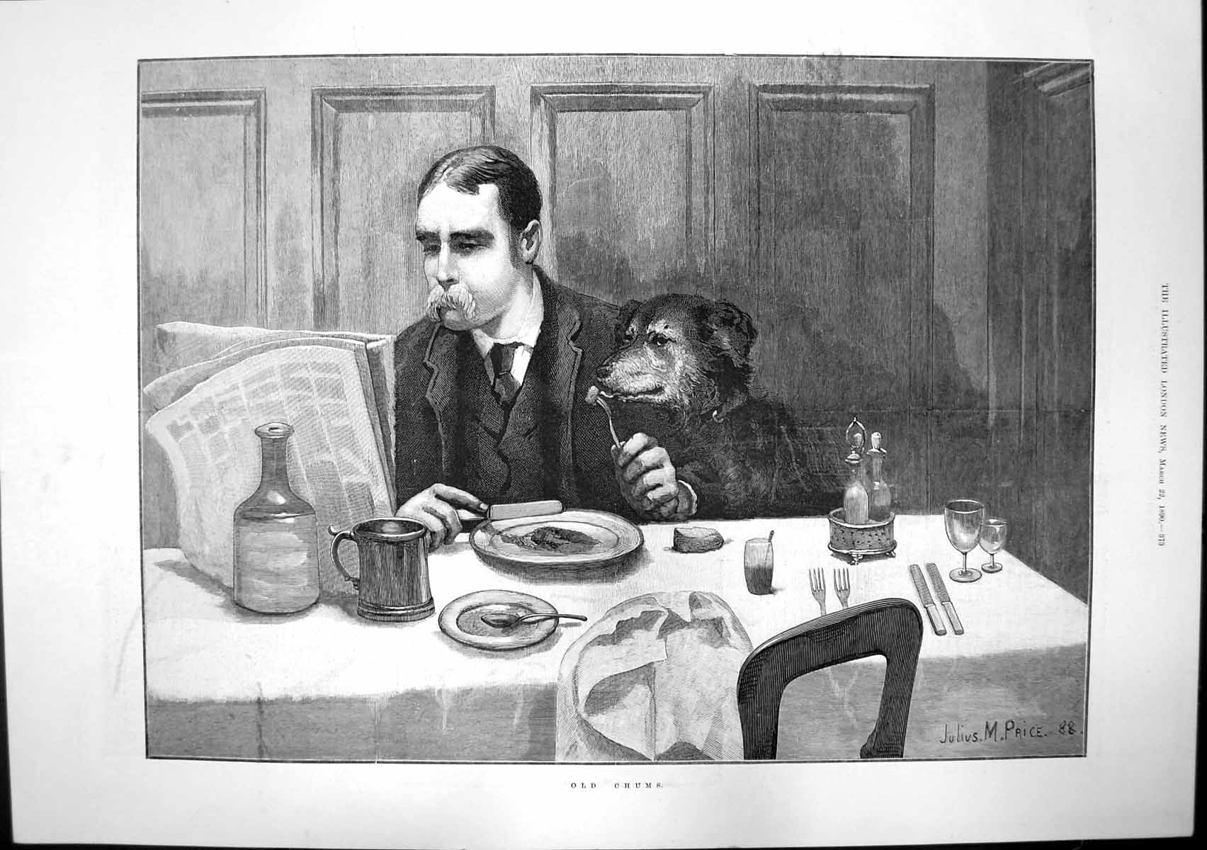 Antique Old Print Chums J Price Dover Roads Corner Fish Market W Pike 1890 19th